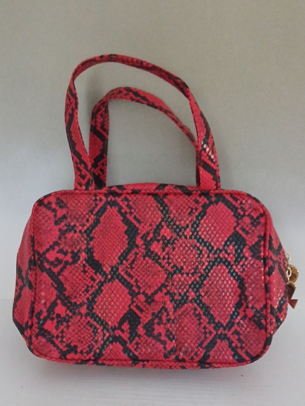 Red Snake-Print Cosmetic Case